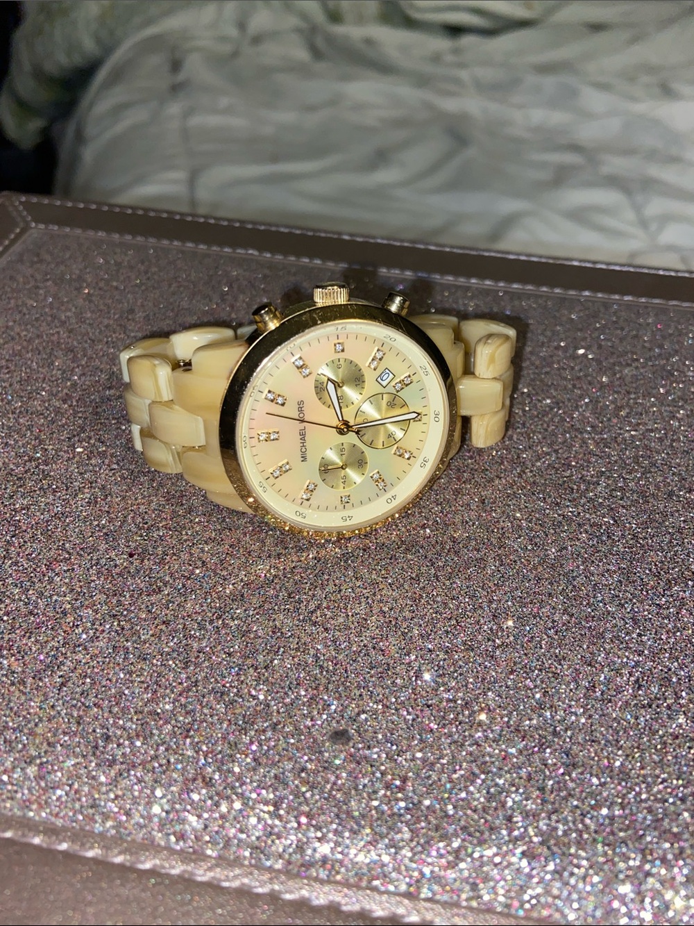 Michael Kors Gold-Tone Watch with Cream Resin Bracelet